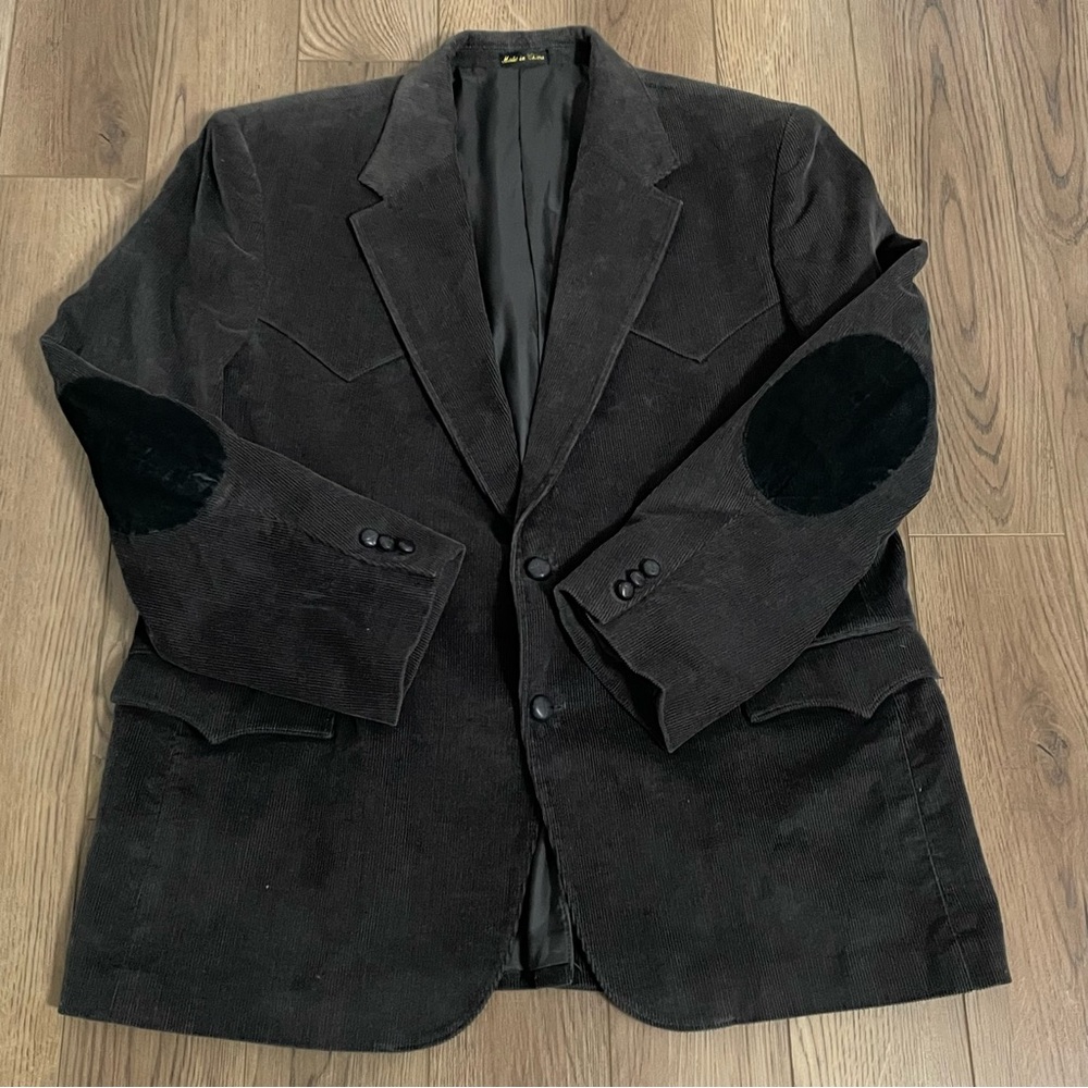 Circle S Dallas Texas Corduroy‎ Charcoal Gray Black Elbow Patch Sport Coat